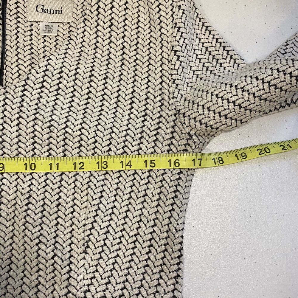 Ganni Anthropologie Jacquard Jersey Knife Pleated Dress Black White Size Medium - Picture 11 of 14